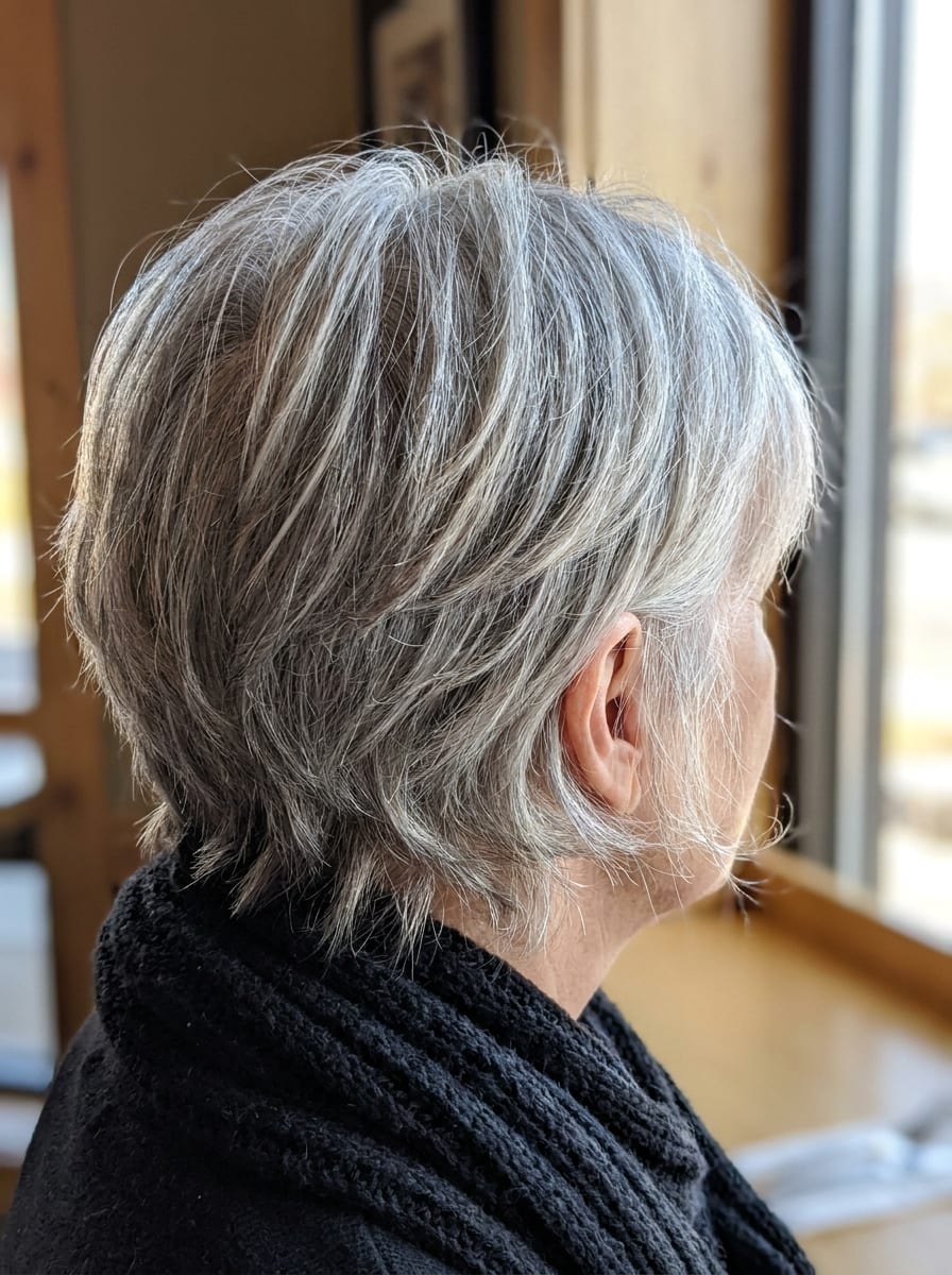 Silberner Bixie Cut - Graue Haare Frisur